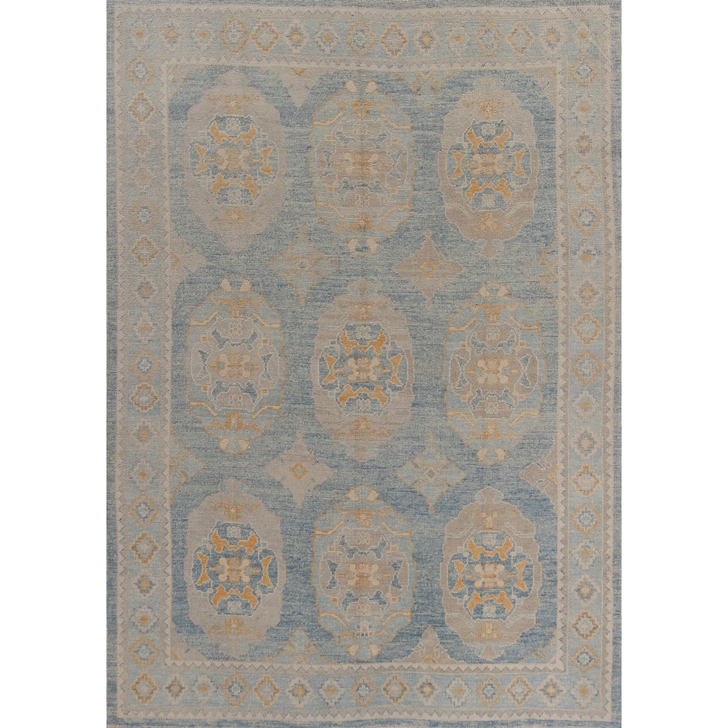 Hand Knotted Oriental 100% Wool Carpet Transitional All-Over Navy Blue & Blues Oushak Area Rug - 11' 2'' X 8' 5''