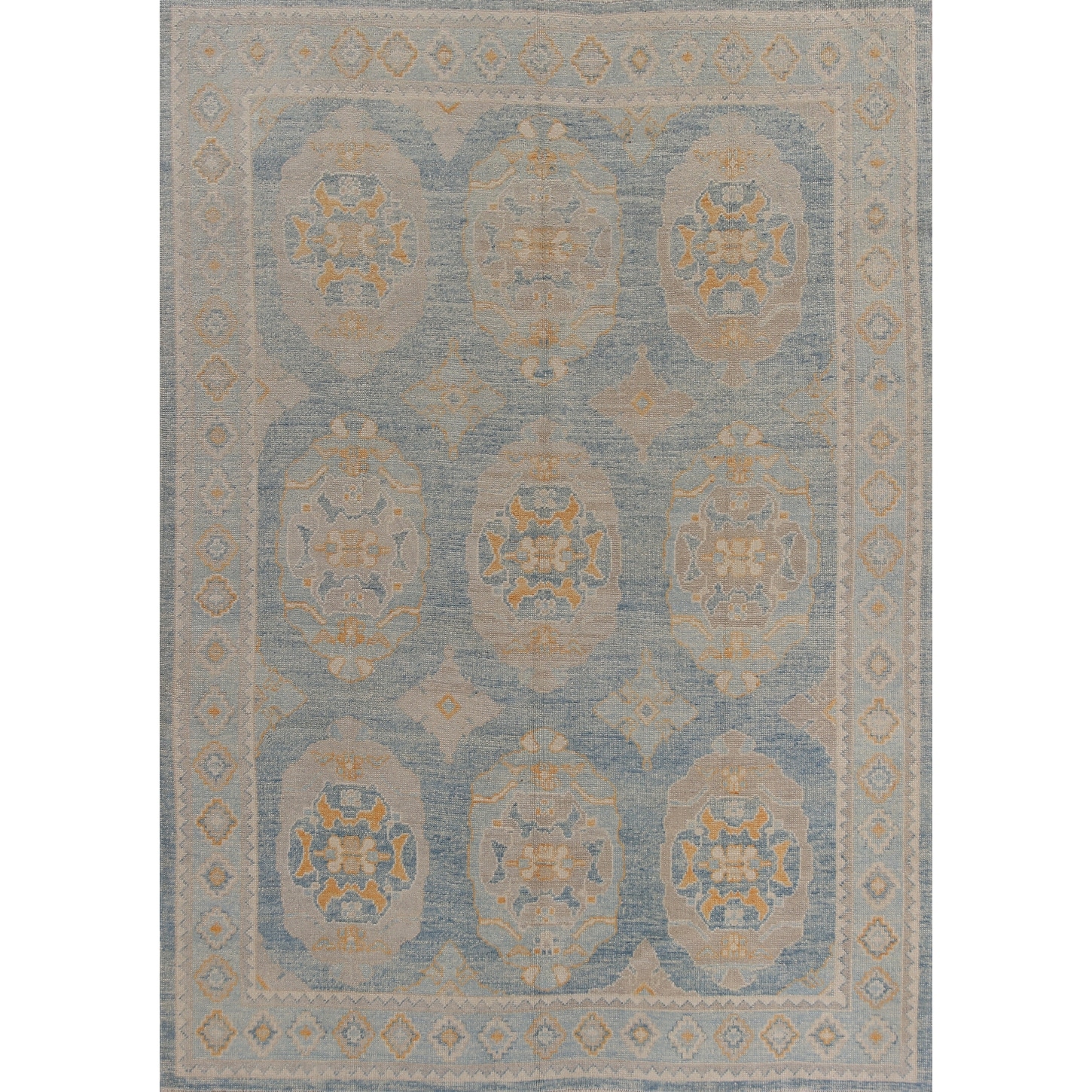 Hand Knotted Oriental 100% Wool Carpet Transitional All-Over Navy Blue & Blues Oushak Area Rug - 11' 2'' X 8' 5''