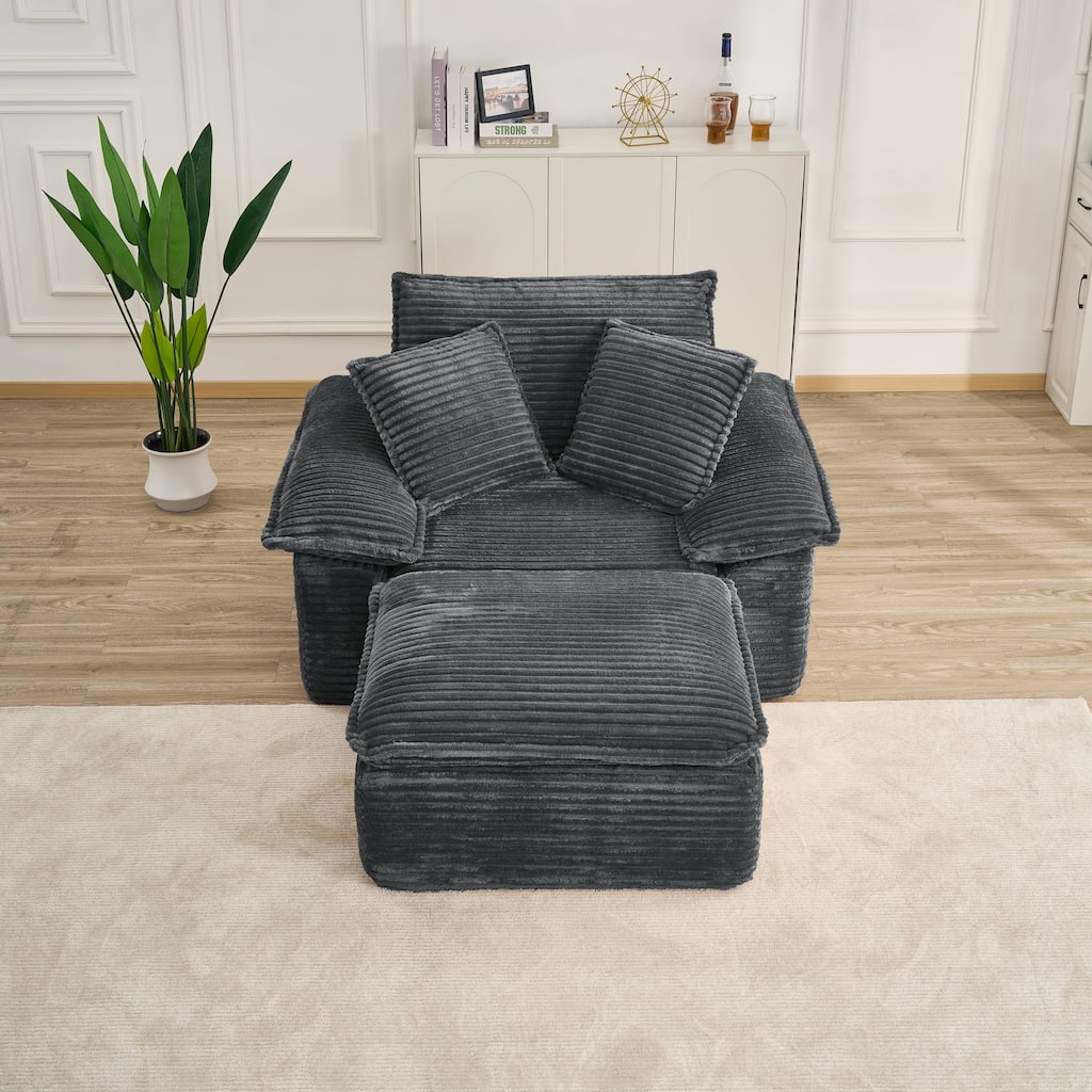 Rossetta Modern Modular Luxurious Corduroy-Fleece Fabric Double-Layer Cushion Design Deep Seat Sofa with 1 Ottoman