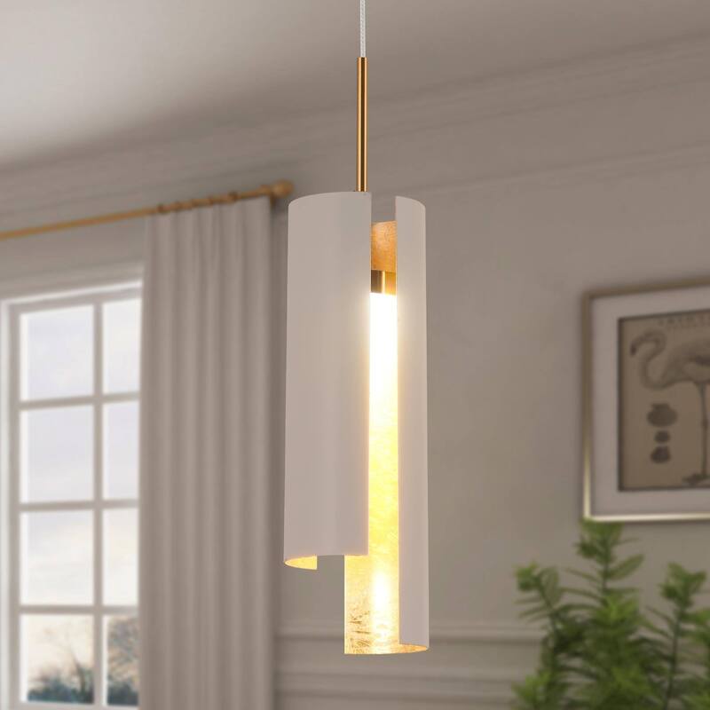 Black White 1-Light Modern Brass Gold LED Pendant Light Fixture for Kitchen Island - 3 x 3 x 14.3 - White