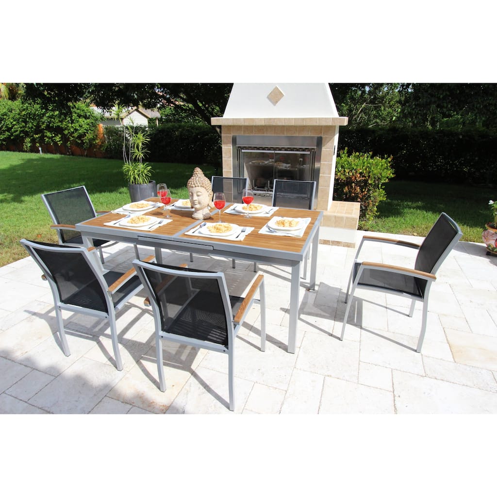 Messina Light Gray 7-Piece Aluminum Outdoor Dining Set with Sling Set in Castaway - N/A
