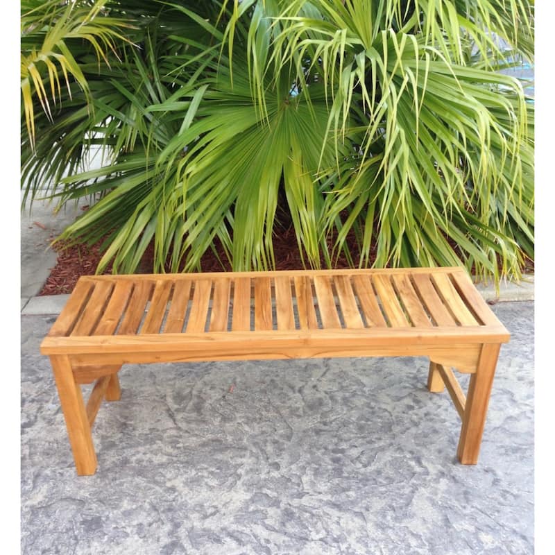Seven Seas Teak Ocean City Outdoor Teak Wood Patio Backless Bench, 4 Foot