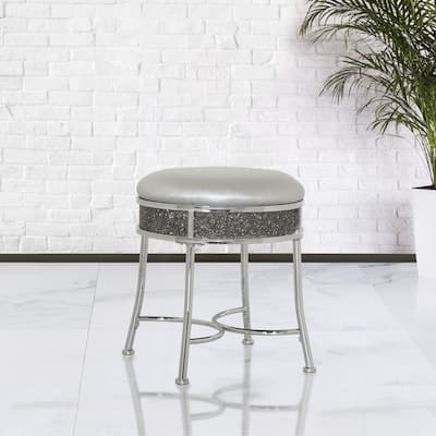 Hillsdale Roma Backless Faux Diamond Cluster Vanity Stool, Chrome - Silver - 16" x 16" x 18"