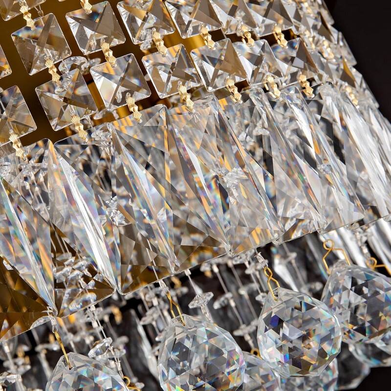 KAYLA 19-Lights High Ceiling Chandelier Modern Gold Crystal Chandeliers Large Foyer Chandelier Fixtures