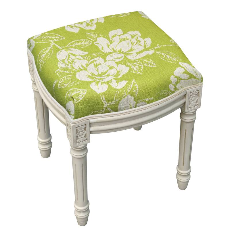 Chartreuse Magnolia Vanity Stool with antique white finish
