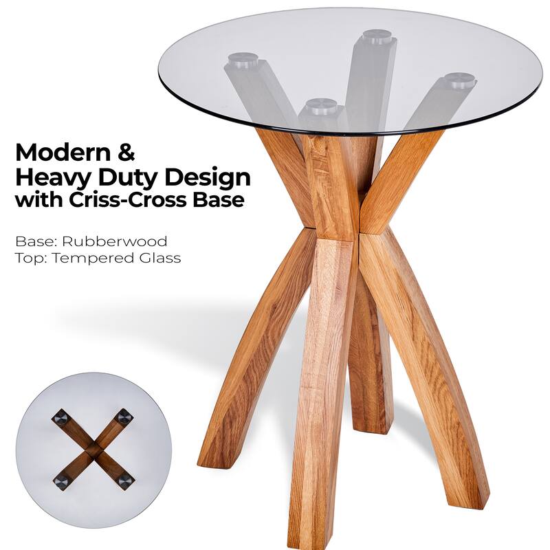 Modern Nesting Table Glass End Table with Criss Cross Base 24" Round