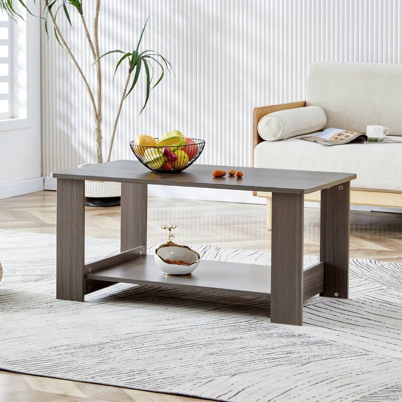 Modern and practical walnut textured coffee tables. The double layered coffee table is made of MDF material