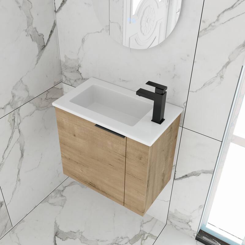 ARTCHIRLY 22" Bathroom Vanity with Ceramic Sink, Floating Bathroom Vanity with Soft Close Door