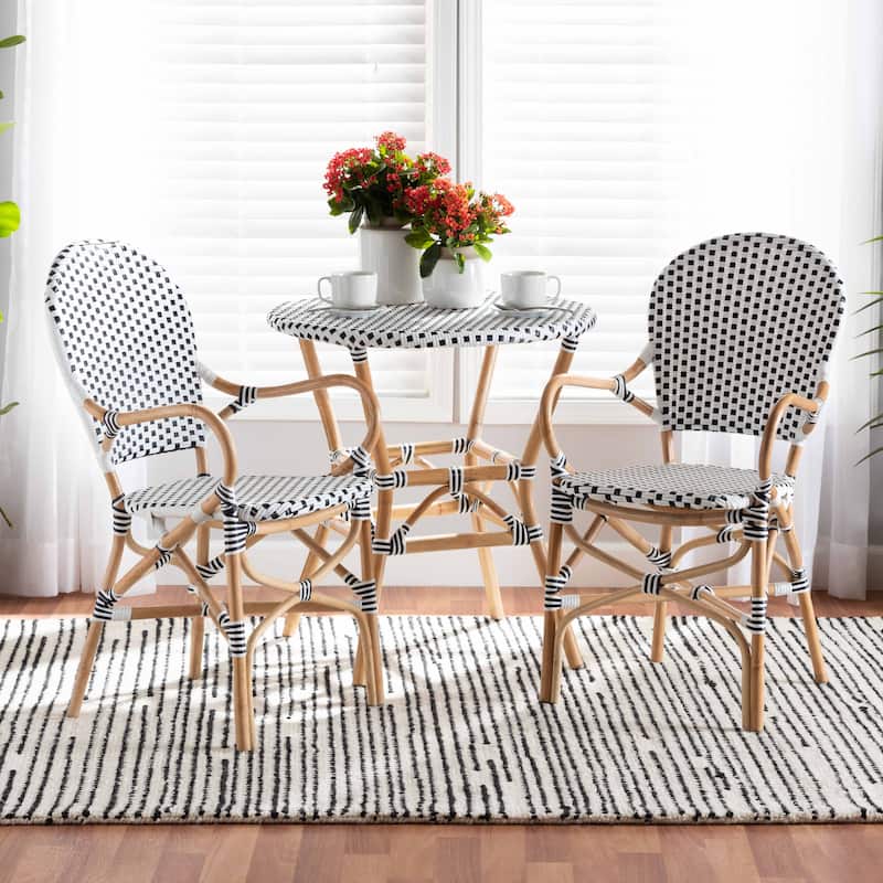 Naila Black and White Weaving/ Natural Rattan Indoor and Outdoor Bistro Chair Set(2PC)