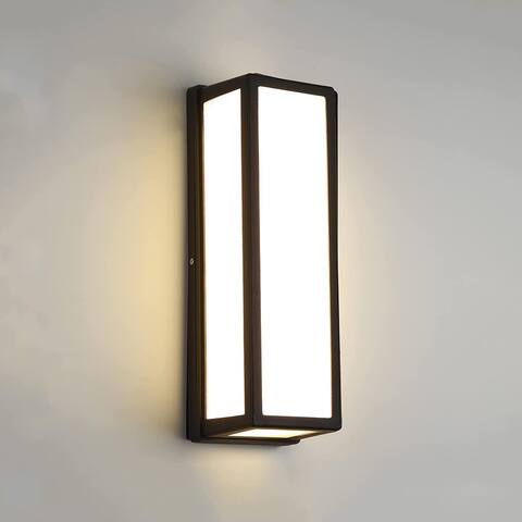 15.7 in. Black Cylinder Modern Integrated LED Indoor/Outdoor Porch Light Wall Lantern Sconce with White Shade - N/A