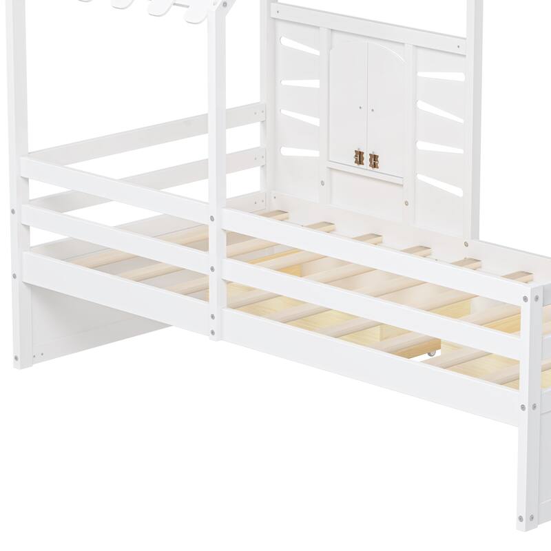 Twin Size House Bed With 2 Drawers and Guardrails