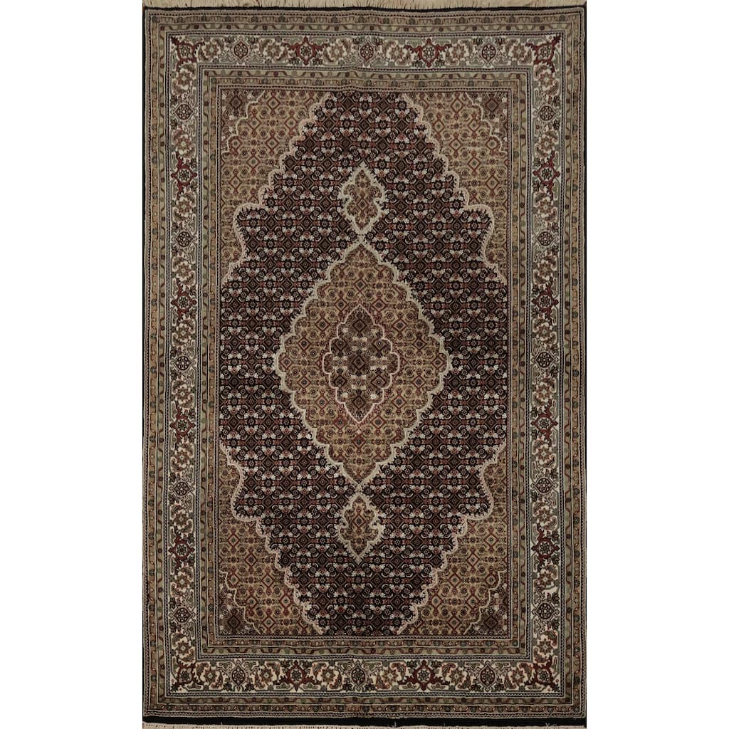 Hand Knotted Oriental 100% Wool Carpet Traditional Floral Black Tabriz-Mahi Area Rug - 8' 8'' X 5' 8''