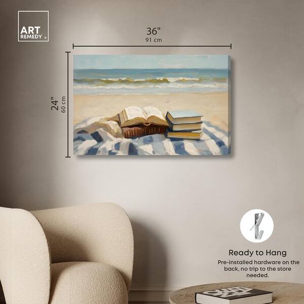 dimension image slide 4 of 6, Beach Reading Canvas by Art Remedy, Gallery Wrapped