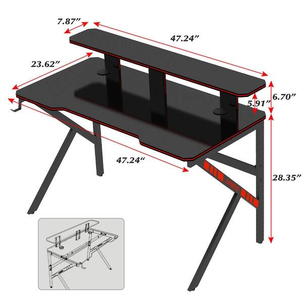 New Arrive Large Gaming Table K Shape Black MDF Gaming Desk with PC