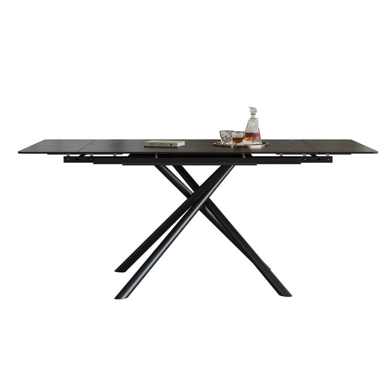 Modern Expandable Dining Table Side Table Coffee Table with Cross Legs, Table & Chairs Set with 4 Chairs - Black