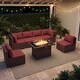 preview thumbnail 27 of 51, 7-Piece Outdoor Deep Seating Sectional Wicker Patio Conversation Set with Fire Pit