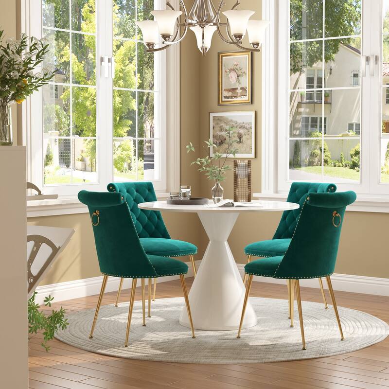 48" Light Luxury White High Gloss Large Countertop Dining Table with Velvet Dining Chair Set