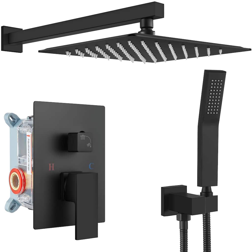 Rainfall Shower System, Dual Heads, Rain Shower Head and Handle Set Wall Mounted, High Pressure, Shower Faucet & Body Jets