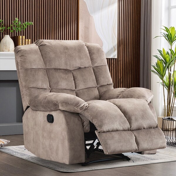 Prelife Manual Overstuffed Breathable Fabric Reclining Chair for Living Room Grey