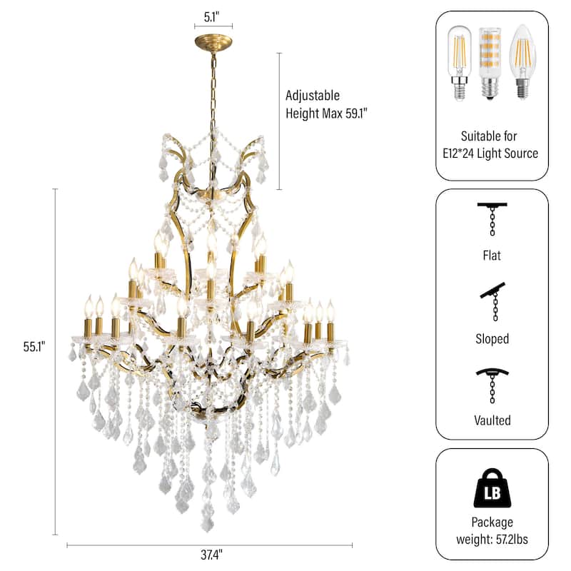 KAYLA Large Crystal Chandelier 28-49in Chandelier Light Fixture Modern Maria Theresa Crystal Chandeliers