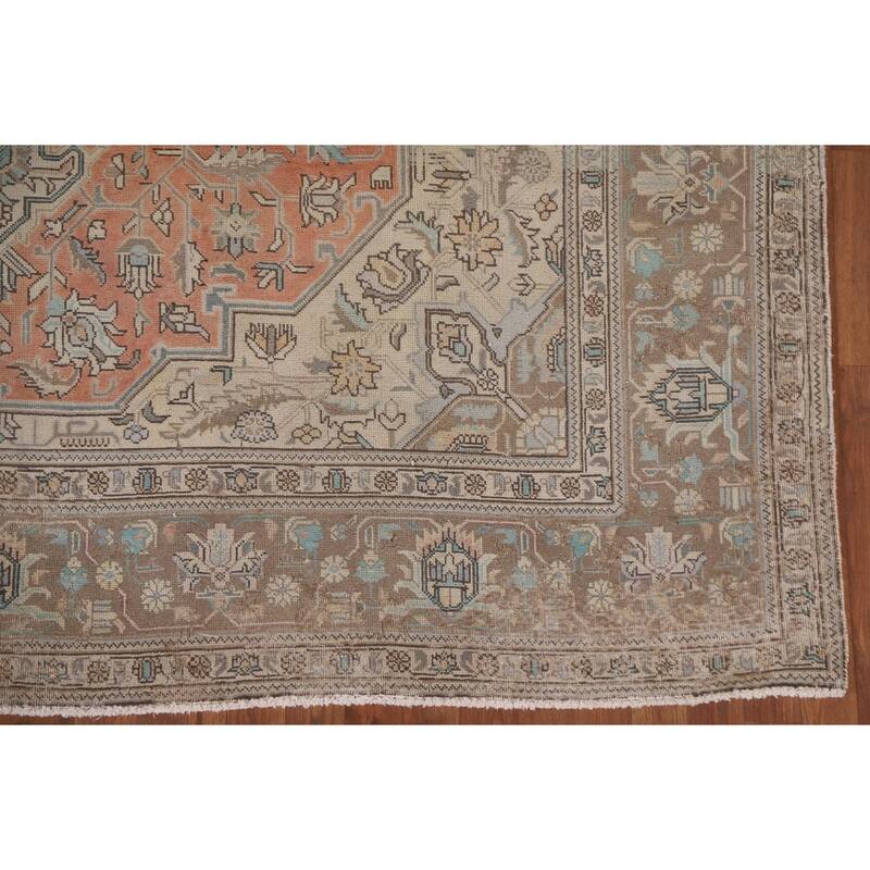 Hand Knotted Oriental 100% Wool Carpet Traditional Floral Oranges & Rust Tabriz Area Rug - 11' 1'' X 8' 3''