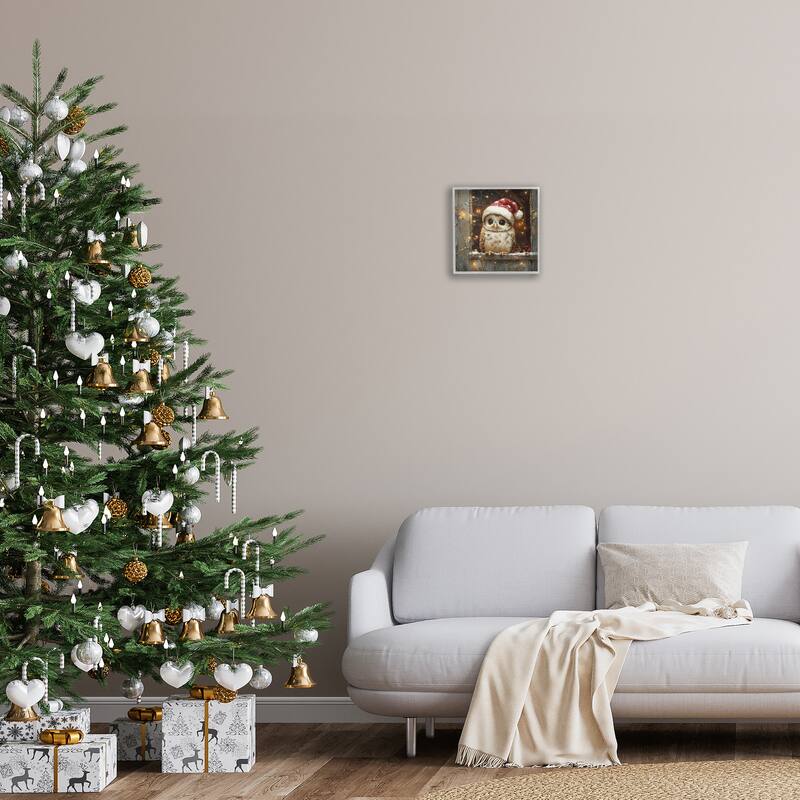 Stupell Festive Owl with Holiday Lights Framed Giclee Art Design By Riley B
