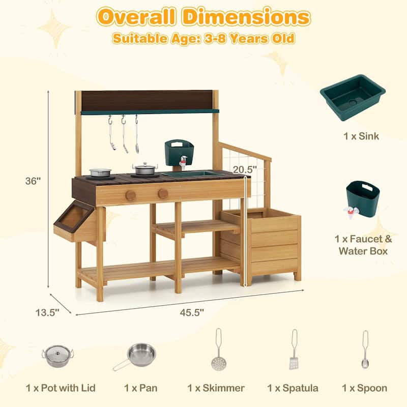Costway Play Kitchen for Kids Wooden Toy Kitchen Playset with - See Details