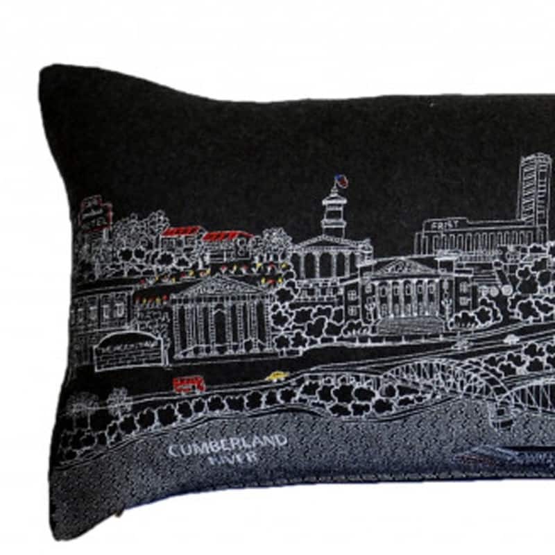 HomeRoots 46" Black Nashville Nighttime Skyline Lumbar Decorative Pillow