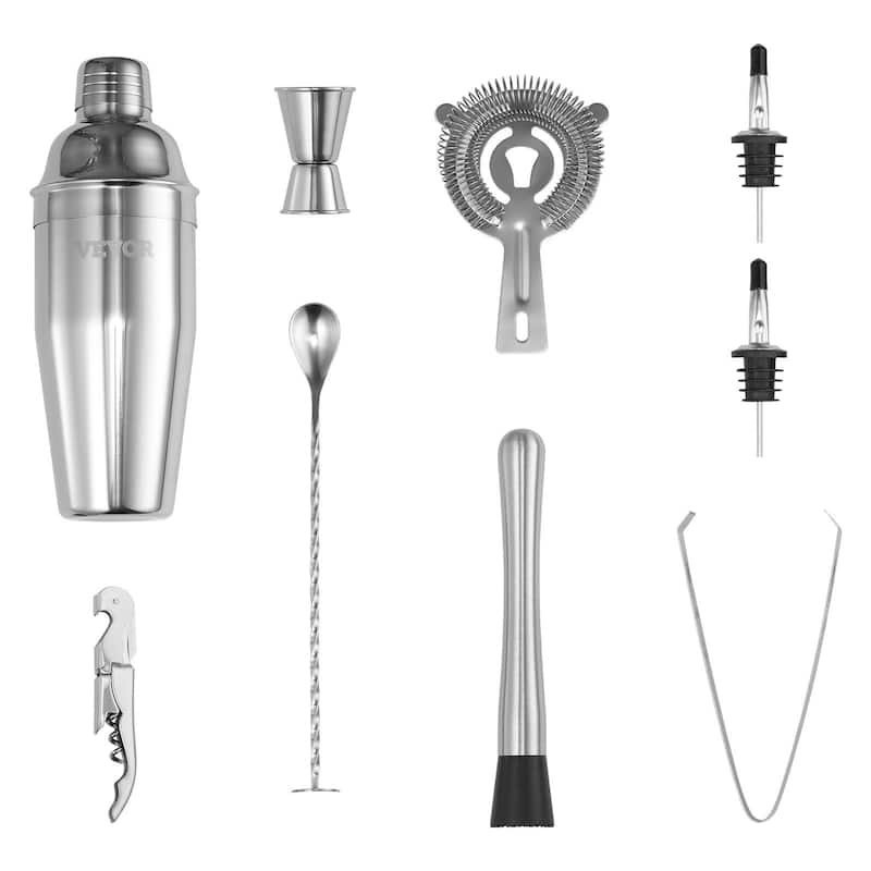 10-Piece Cocktail Shaker Kit Stainless Steel Bar Tools for Home Bar - 9.25 x 4.33 x 10.24 in