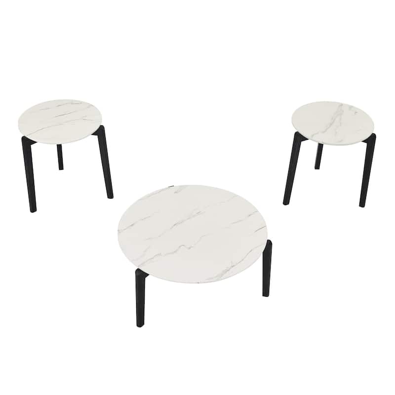 36" Modern Style Faux Marble Round Coffee Table