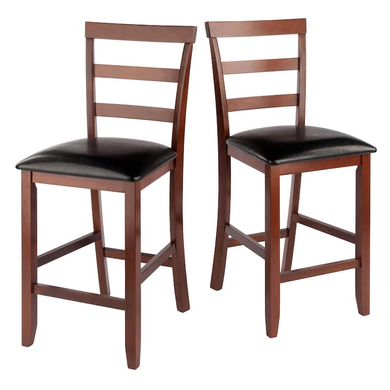 2-Pc Cushion Ladder-back Counter Stool Set, Black and Walnut - 17.04"W x 19.42"D x 40.53"H