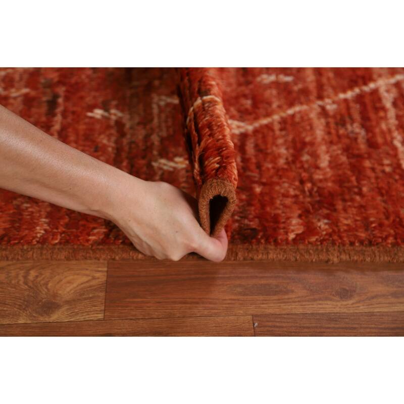 Hand Knotted Oriental 100% Wool Carpet Tribal Trellis Oranges & Rust Moroccan Area Rug - 10' 1'' X 6' 10''