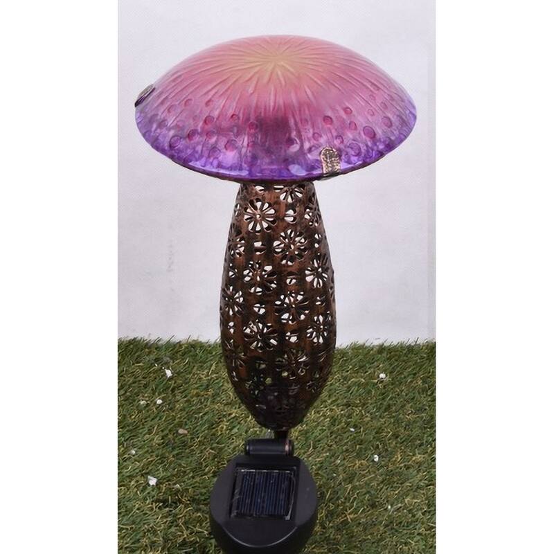 LED Lighted Solar Powered Mushroom Stake - 16.5" - Pink and Purple