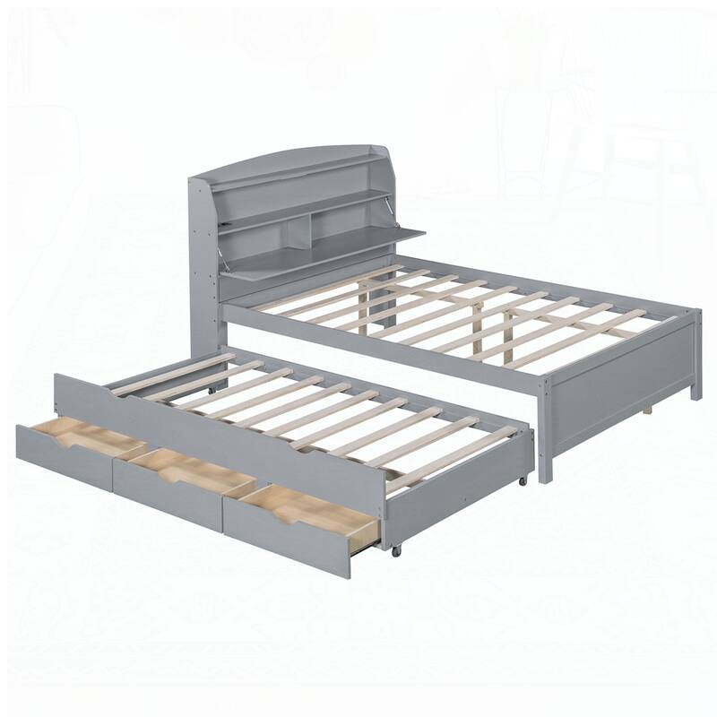 Wooden LED Platform Bed with Trundle