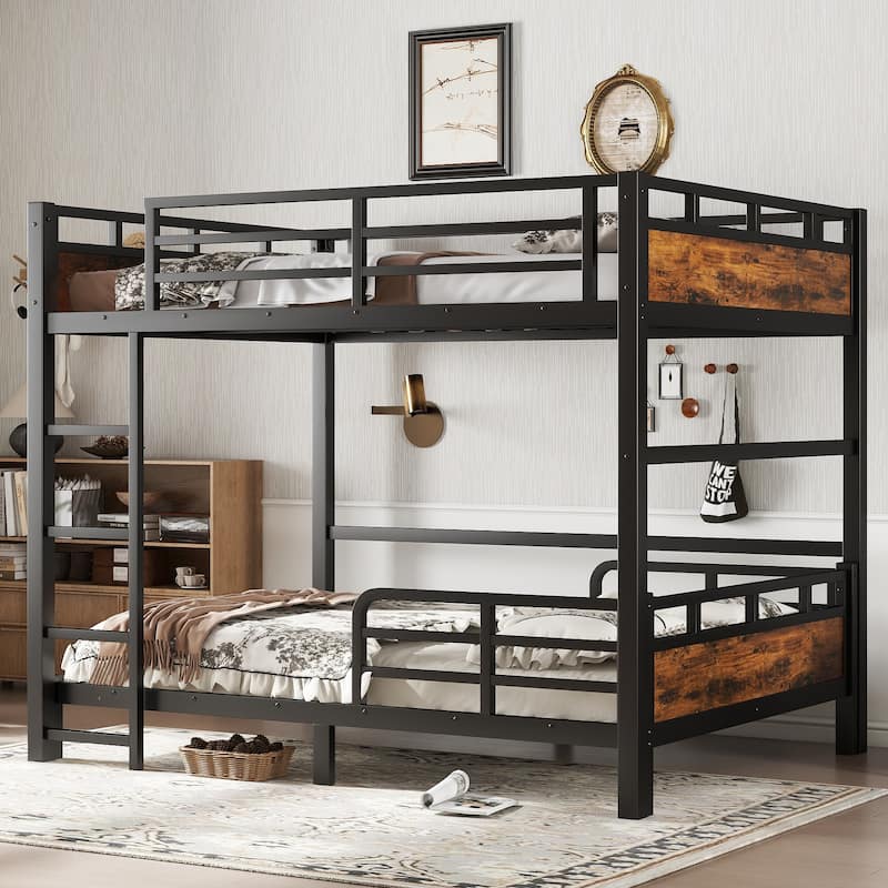 Full over Full Metal Bunk Bed/Metal Loft Bed,Separable Bunk Beds,with raised security fence