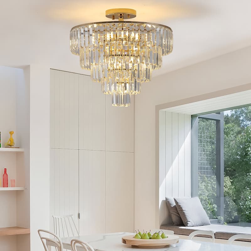 Crystal Chandeliers, 5-Tier Round Semi Flush Mount Chandelier Light Fixture,Large Contemporary Luxury Ceiling Lighting