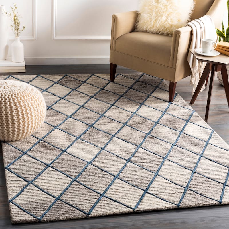 Artistic Weavers Padstow Handmade Wool Blend Trellis Area Rug - Navy - 9' x 12'