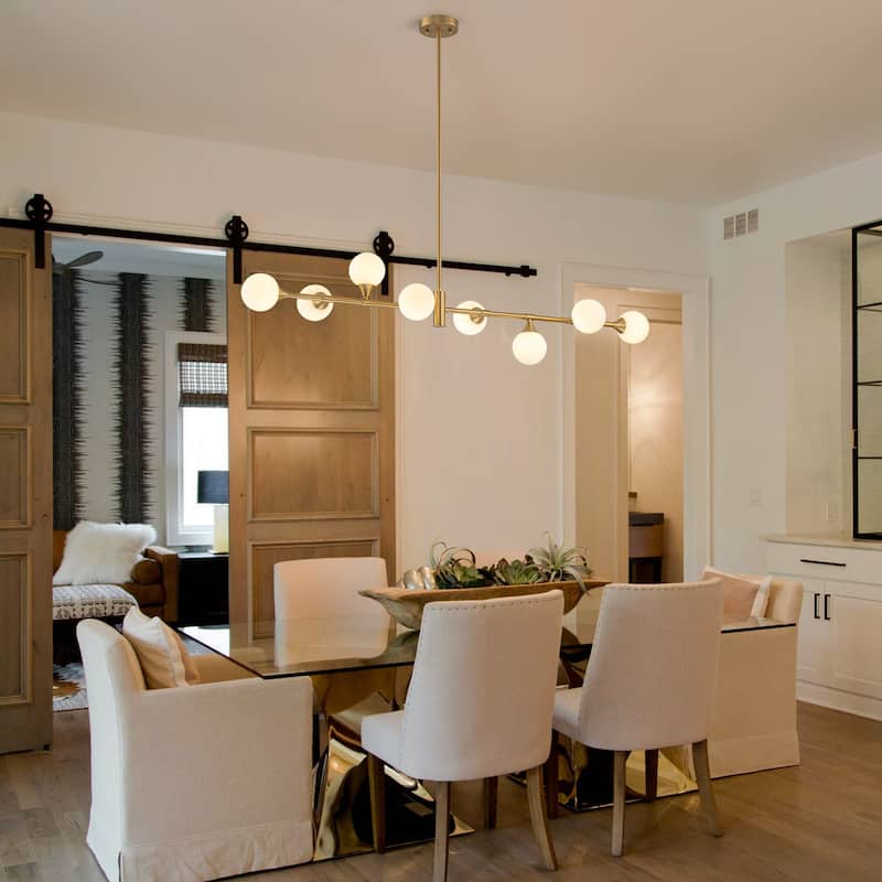 8-Light Modern Sputnik Linear Cluster Frosted Glass Globe Chandelier for Dining Room - W 51.18"