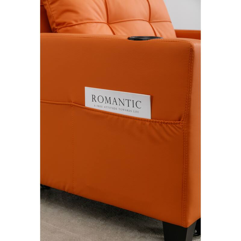 Leather Futon Armchair Bed with USB, Cup Holders & 3-Position Backrest