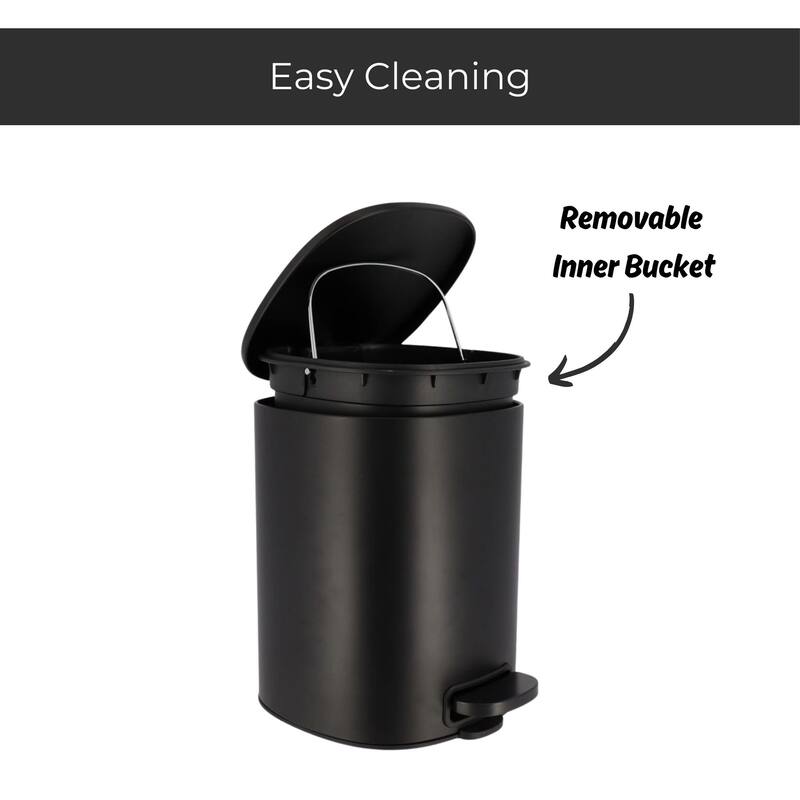 Stylish Metal Trash Can with Silent Soft Close Lid 5L - 1.3 Gal Foot Pedal - 1.3 Gallons
