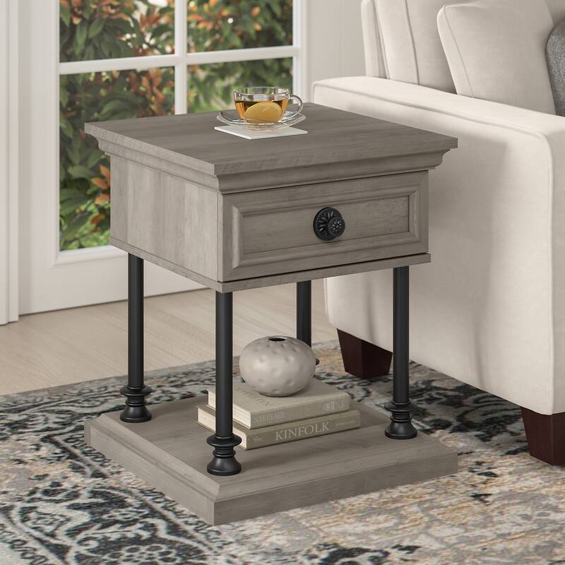 Coliseum Designer End Table with Storage by Bush Furniture - Driftwood Gray