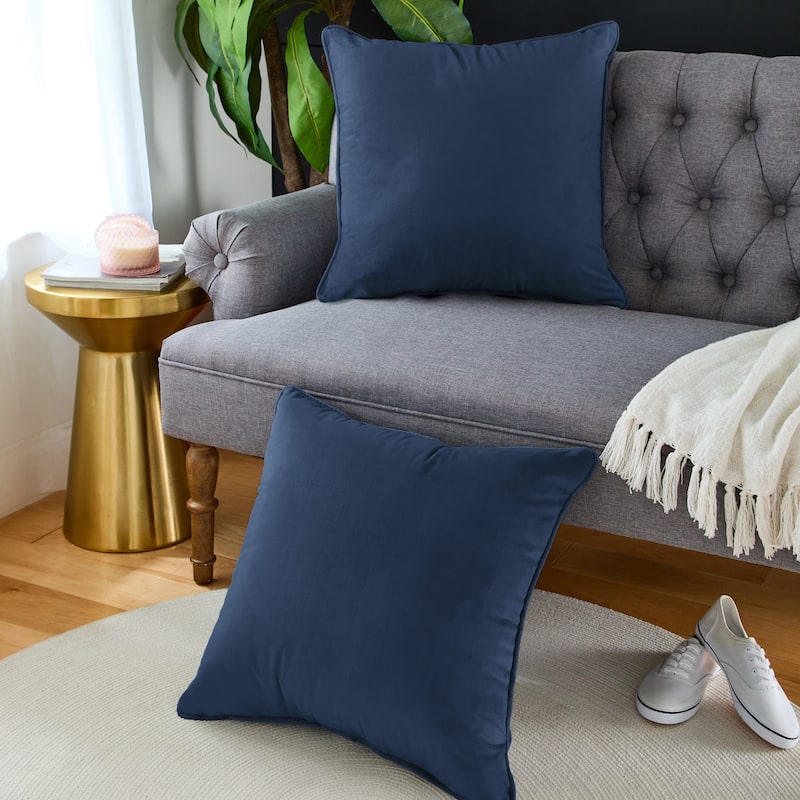 Sorra Home Solid Velvet Indoor Corded Pillow Set of 2 - 22 in H x 22 in W x 6 in D - Navy