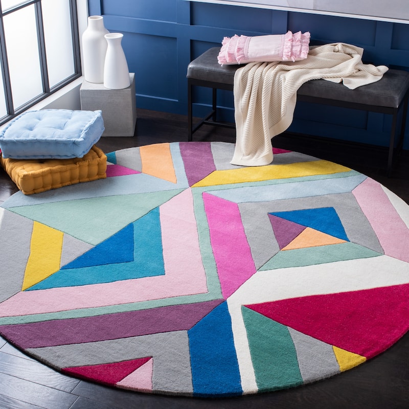 SAFAVIEH Handmade Fifth Avenue Hinrika Mid-Century Modern Wool Rug - 7' Round - Grey/Multi