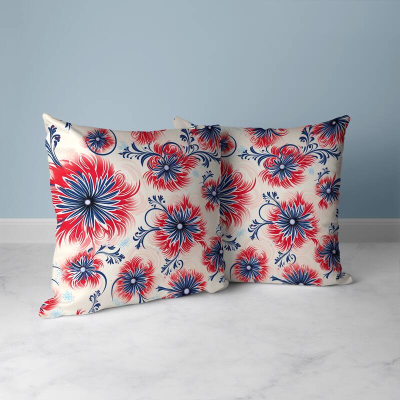 Breezy Flowers Faux Suede Reversible Throw Pillow Red and Blue