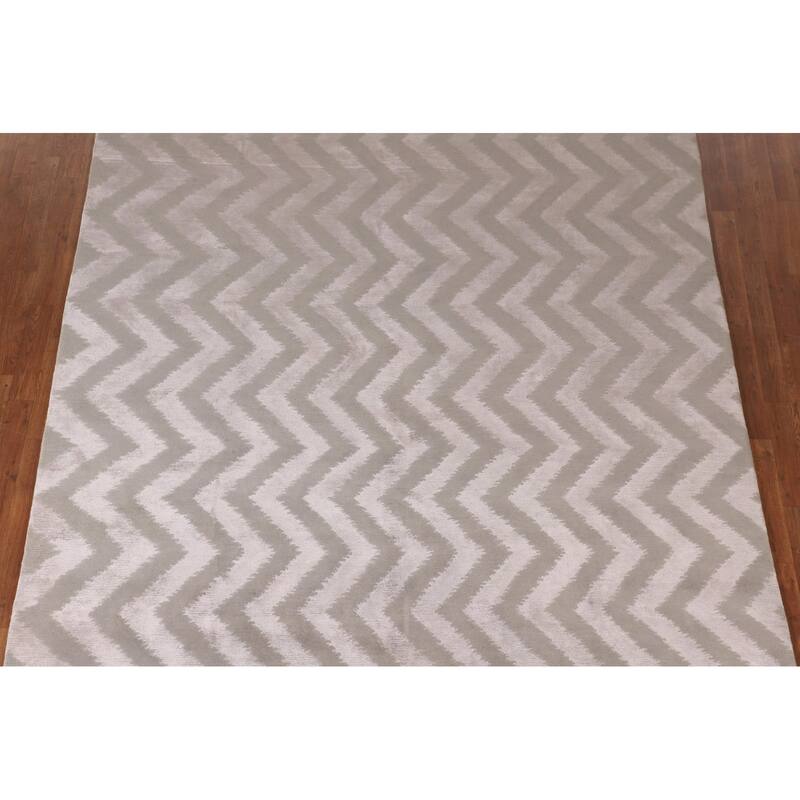 Chevron Style Modern Indian Area Rug Handmade Wool Carpet - 7'11"x 9'10"