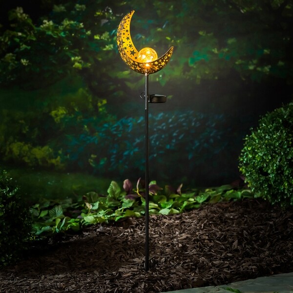 Solar Garden Stake w Crackle Glass Globe, Moon