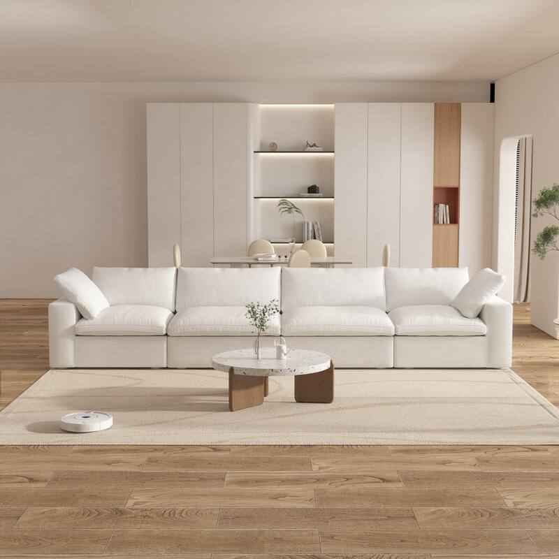 160'' Modern Linen Upholstery 4 Piece Sectional Sofa Minimalism Commix Down Filled Modular Couches