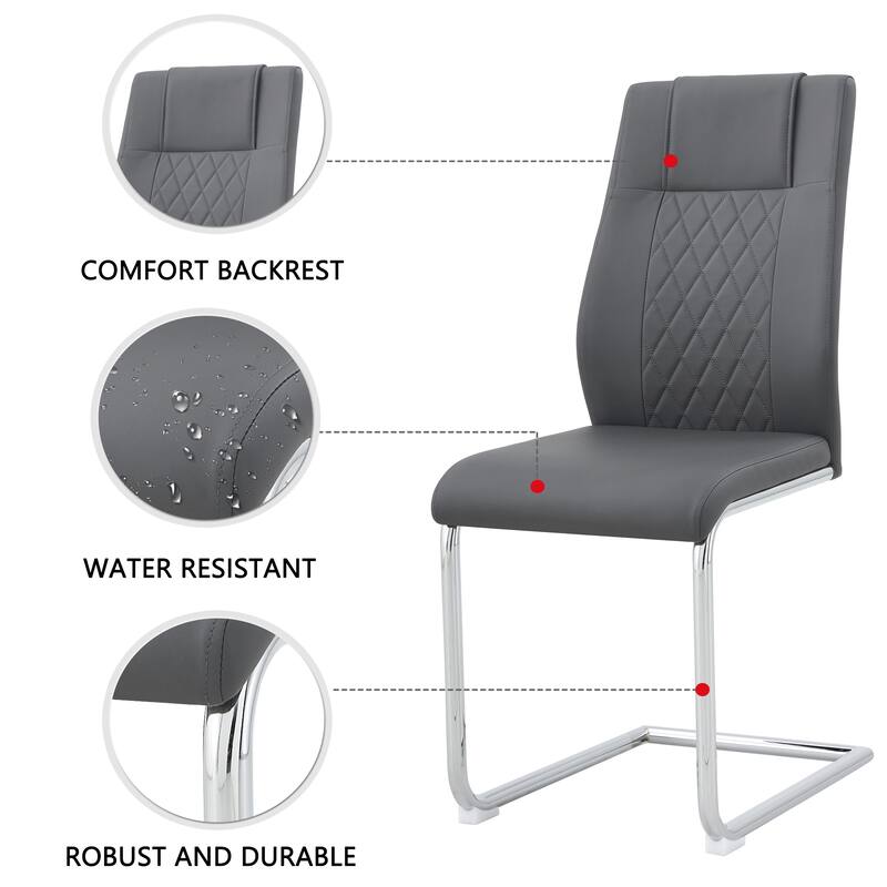 Leather Dining Chair Set of 6 Office Chair with C-Shaped Metal Legs