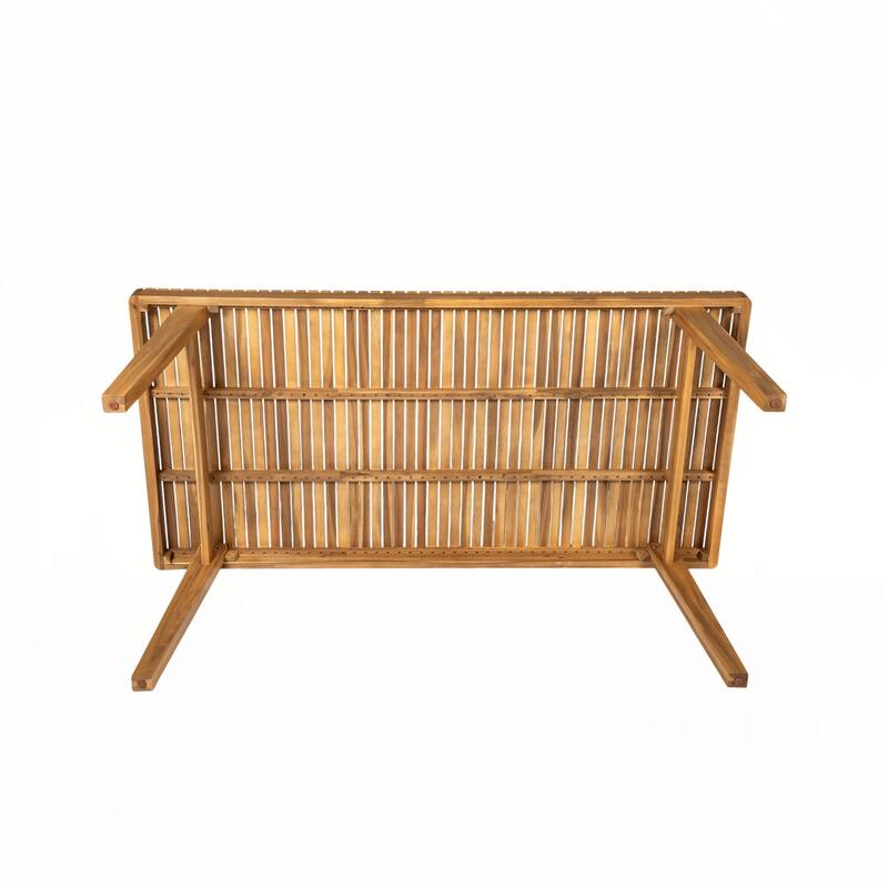 69" Acacia Wood Outdoor Dining Table with Slatted Top, Natural Color