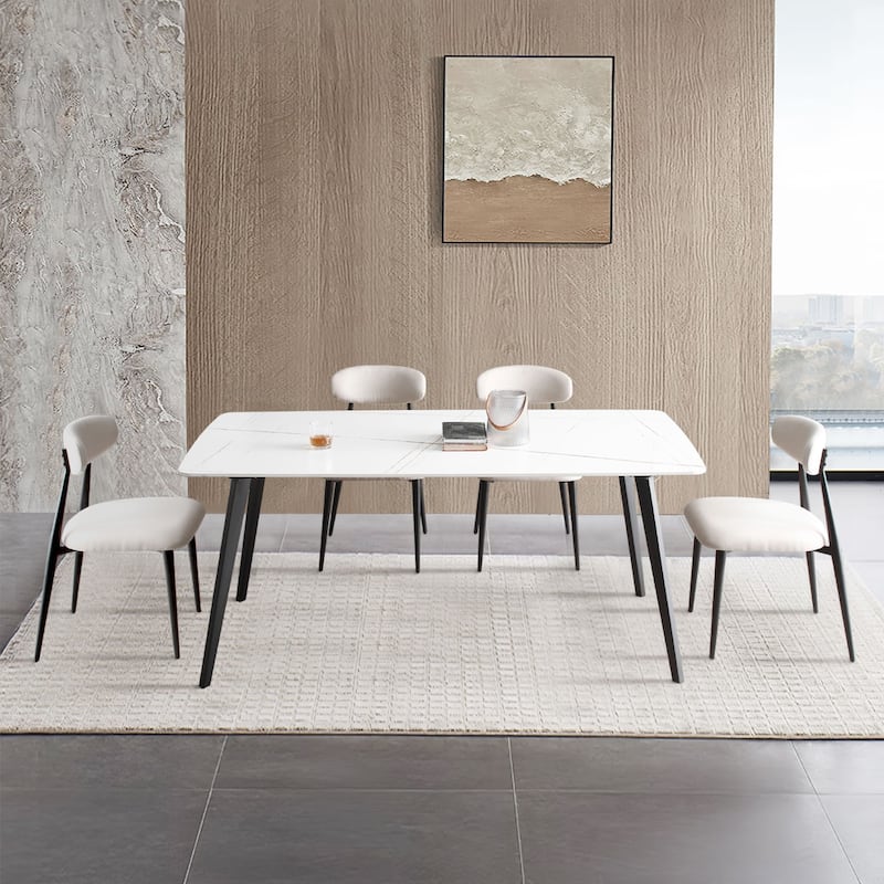 Modern Dining Chairs Set of 2, Curved Backrest Round Upholstered and Metal Frame